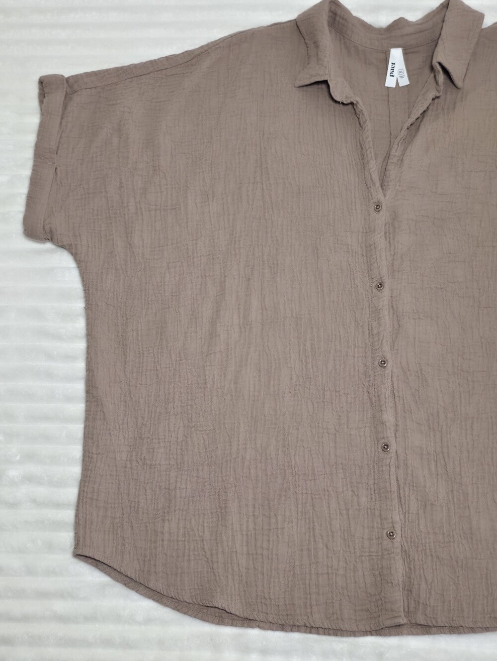 Pact Organic Coastal Double Gauze Oversized Shirt, XL, Driftwood Brown, Cotton - Picture 7 of 11